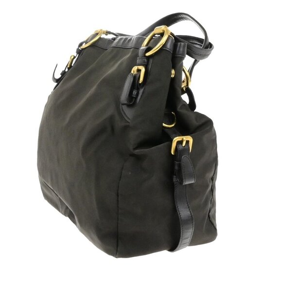 PRADA Logo Tessuto Shoulder Hand Bag Nylon Leather Brown Khaki GHW 81EE120 - Picture 6 of 16